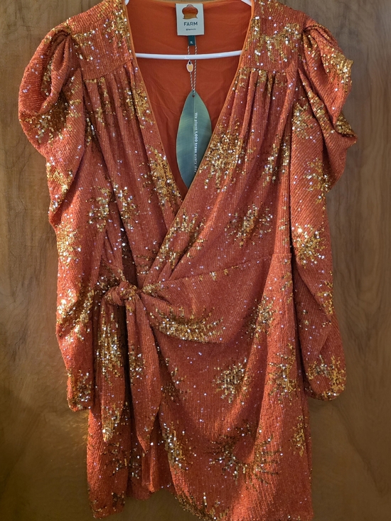 FARM Rio Dresses & Skirts - FARM Rio XL Sunny Orange Sequin Wrap Mini Dress